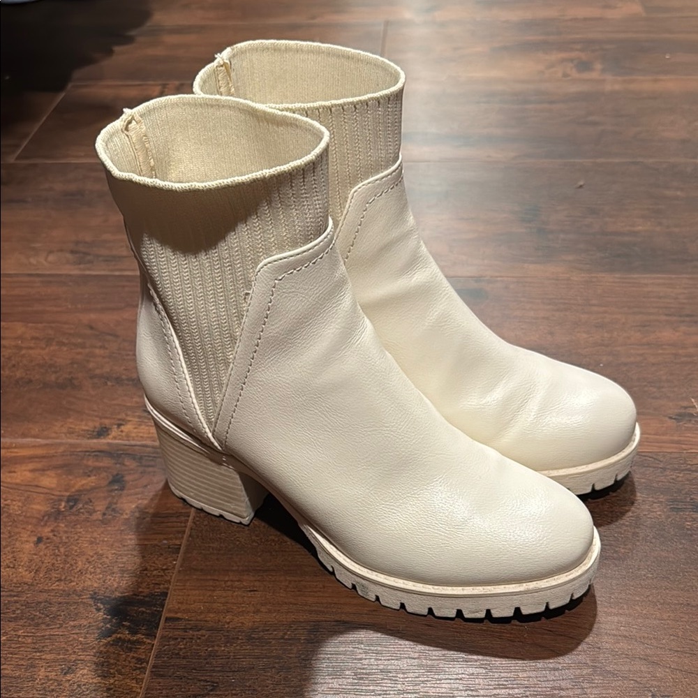 MIA Cream Ankle Booties with Chunky Heel